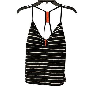 Nike Womens Tankini Swim Top Black White Striped Orange Accent 
Size 12 Active